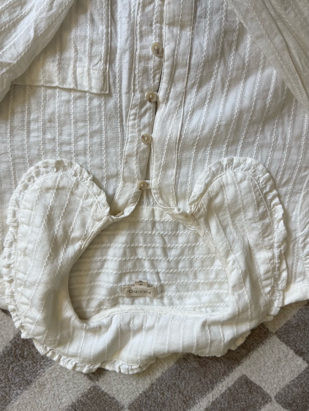 Pilcro Cream Ruffle-Collar Button Front Blouse - Picture 2 of 4